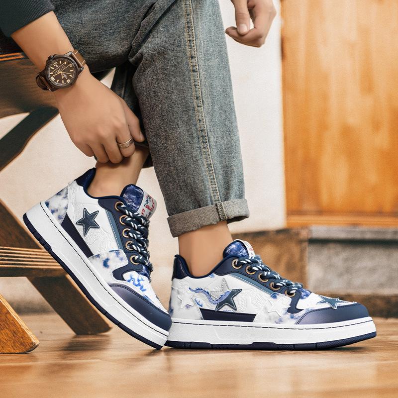 Guochao Niche Fries Burger Star Board Shoes Men's Versatile Campus Style Student Thick Sole Comfortable Shock Casual Shoes