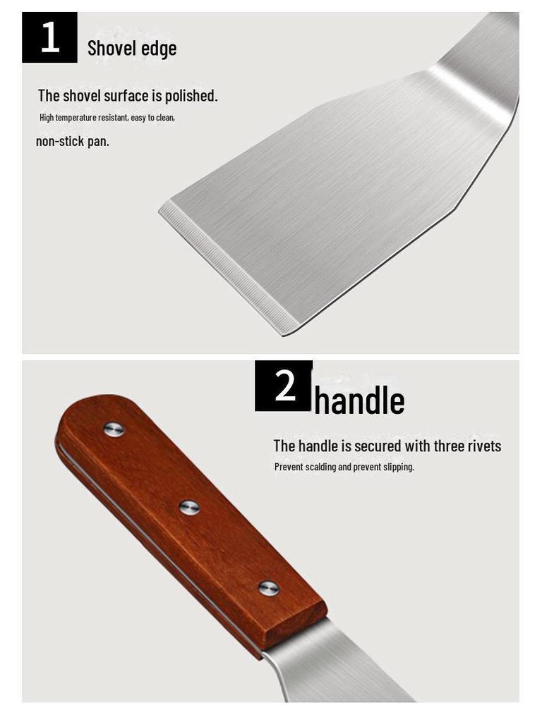 Large Stainless Steel Square Shovel with Wood Handle – Cooking, Steak, and Pancake Shovel