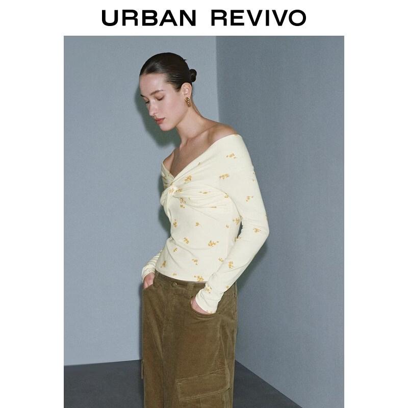 UR Women's Off-Shoulder Floral Twist Long Sleeve T-Shirt