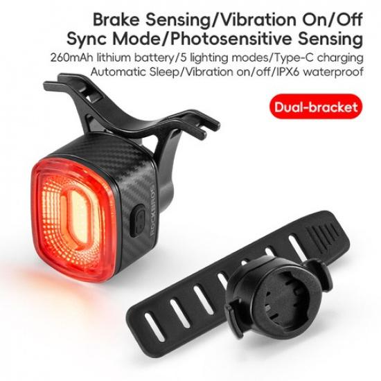 ROCKBROS Smart Bike Tail Light Brake Sensing Vibration On/Off Sync Mode 260mah