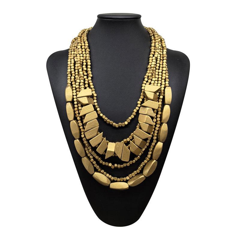 Irregular Colored Wooden Bead Necklace Hot Selling Personalized Fashion Accessory Bohemian Multilayer Wood Bead Choker Necklaces