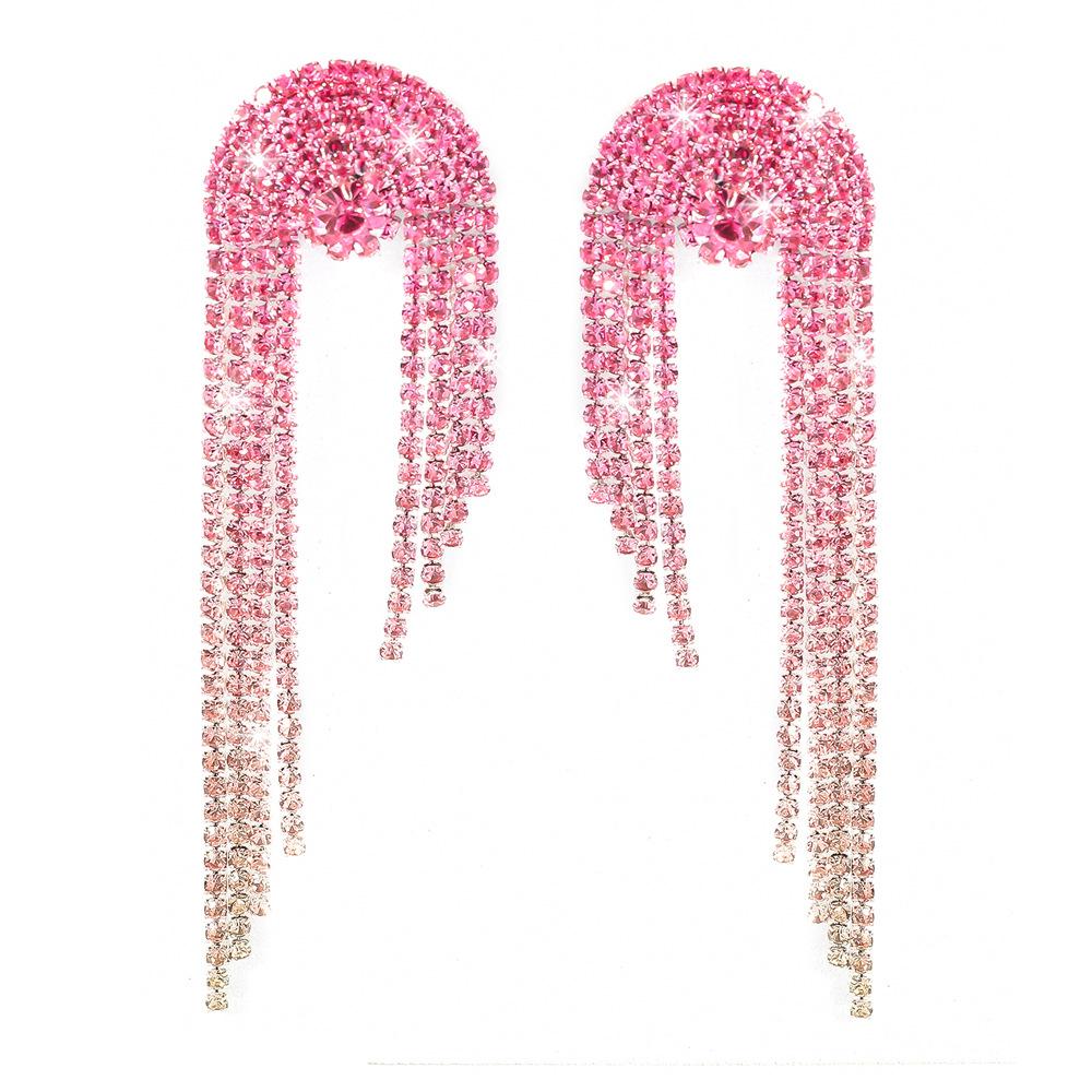 Luxury super flash gradual change of color full diamond tassel earrings