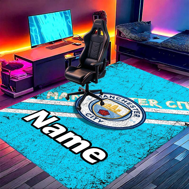 Custom Name Personalized Manchester City FC Print Carpet, Versatile Home Decor Rug, for Playroom, Apartment, Balcony, Entryway, Hallway Gift