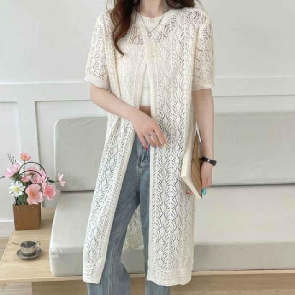 Navava Women Knitted Weave Short Sleeve Long Cardigan Nc381