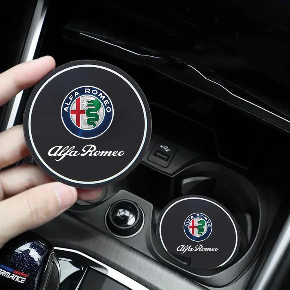 Car Stickers For Alfa Romeo For Alfa Romeo Giulia Stelvio Giulietta Mito Tonale Disco 2Pcs Car Coasters Water Cup Slots Non-Slip QI7