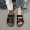 Mode Damen Hausschuhe Übergröße Retro Römische Sandalen PU Lässig Blume Keilabsatz Plateau Sandalen