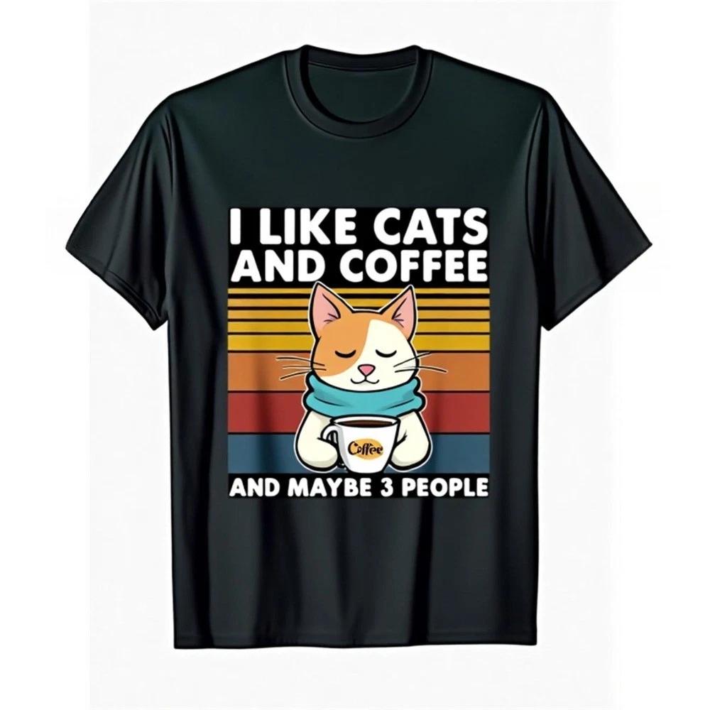 Funny I Like for Cats and Coffee (Maybe 3 People) Cat and Coffee Cup Graphic Tee XXL