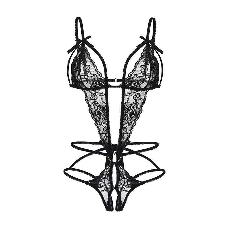 Pajamas Clothing Sexy Women's Open Deep V Lingerie Sets Lace Sheer Bodysuits Sex Crotchless Hollowed Out Babydoll Dresses TightsGood product