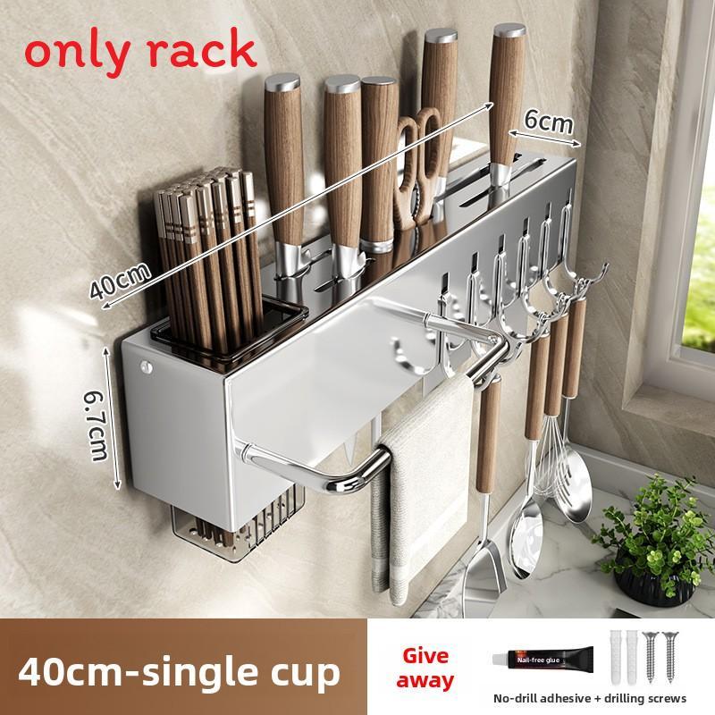 Stainless Steel Wall Mount Kitchen Utensil Organizer With Multiple Hooks For Home Storage