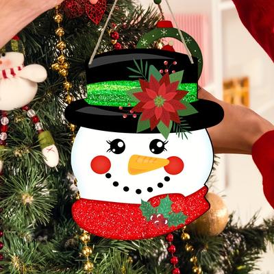1Pc Christmas Cartoon Snowman Wooden Hanging, Window Door Holiday Home Decoration Wooden Hanging, Christmas Family Party Decoration Supplies