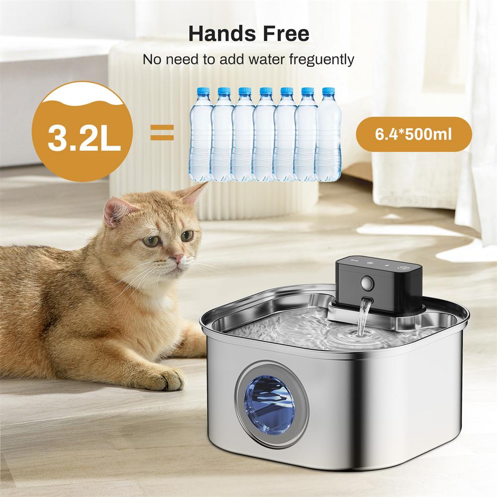3L Stainless Steel Wireless Recharging Sensor Cat Water Fountain Auto Drinking Fountain For Cats Dog Drinker Pet Dispenser Bowl