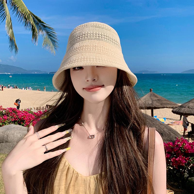 Women's Summer Japanese Style Bucket Fisherman Hat Hollow Out Breathable Foldable Basin Hat Face Slimming Sun Hat