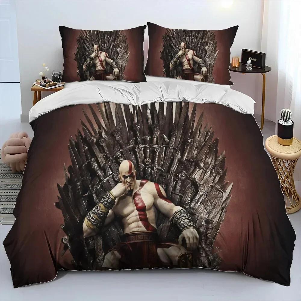 Luxury New 3D Print Game God Of War Kratos Bedding Set Duvet Cover Bed Set Quilt Cover Pillowcase Queen Size Adult Bedding Set
