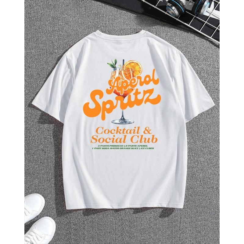 Men's Summer Cocktail Orange Pattern Fun Print Short Sleeve Casual Cotton T-shirt Round Neck New Fashion Loose Size T-shirt