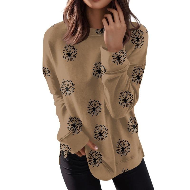 Spring And Autumn Women's Round Neck Tops Casual Fashion Print Long Sleeve O-Neck Pullover Top Blouse Women's Clothing