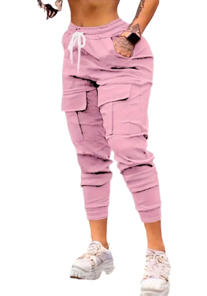 Plus Size Women s Fashionable Casual Cargo Pants with Drawstring  Flap Pockets – European  American Bestseller Medium розовый