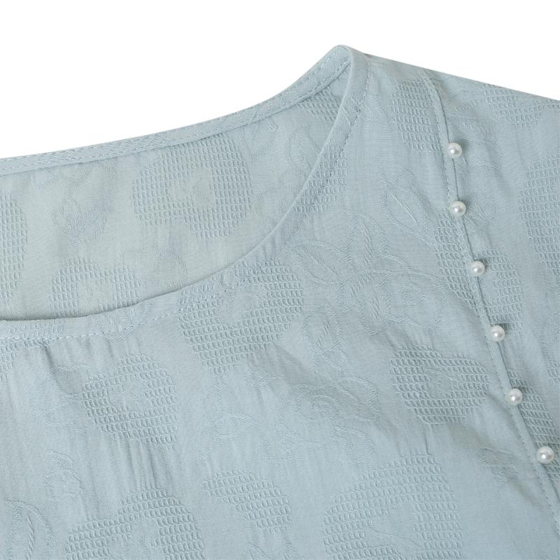 Women's Plus Size Chinese Embroidery Top – 3/4 Sleeve Round Neck Textured Blouse (Sizes 3XL-8XL) for Middle-Aged Ladies