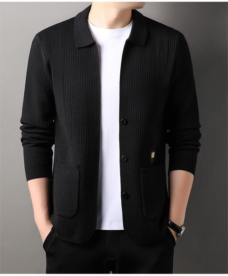 

Мужской тонкий жаккардовый кардиган средней и высокой ценовой категории на весну и осень с настоящим карманом и наклейкой, повседневный, свободный, простой, трикотажный, с длинными рукавами 4XL чёрный