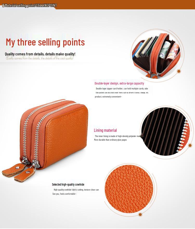 Anti-Magnetic RFID Cowhide Accordion Card & Coin Holder - Korean Style