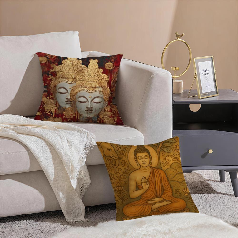 Traditional Indian BBuddhism BBuddha Cushion Cover Throw Pillow Cover Hidden Button Durable Polyester Chair Cushion
