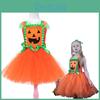 Sleeveless Princess Dress With Mesh Skirt And Pumpkin Design For Girls