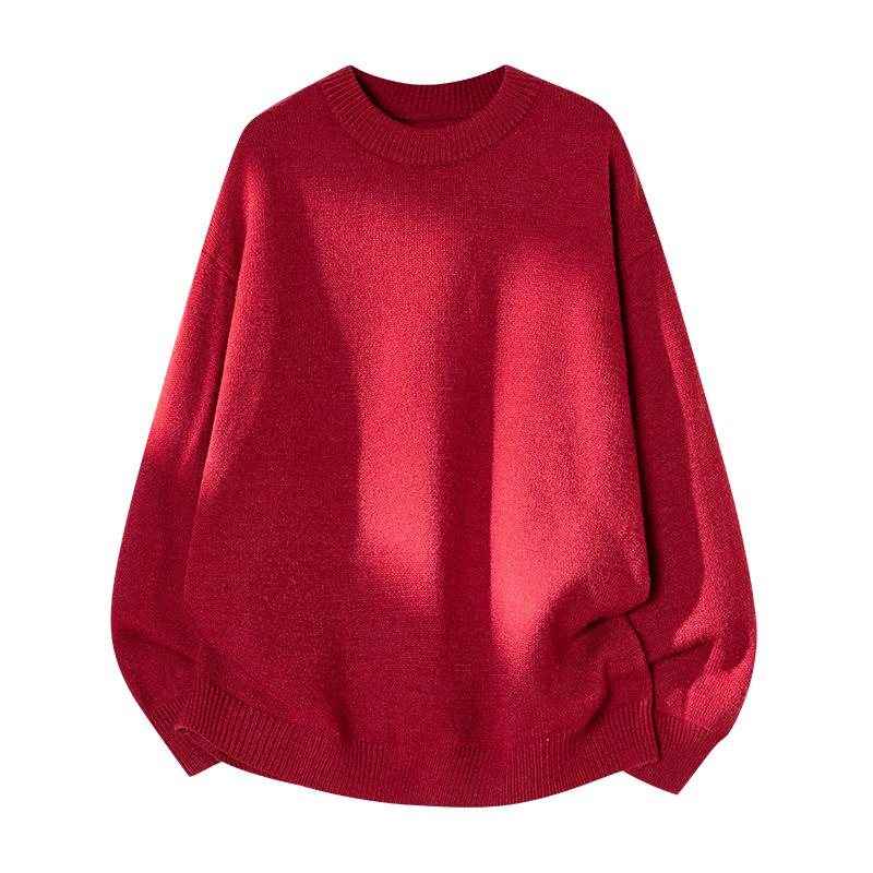 2026 Unisex Red New Year Sweater: Trendy Casual Knitwear with Round Neck for Couples