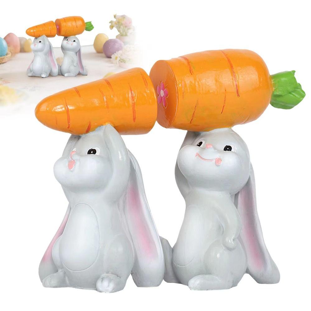2Pcs/Set Colorful Resin Rabbit Decoration Easter Bunny Carrot Ornament  Party Decoration