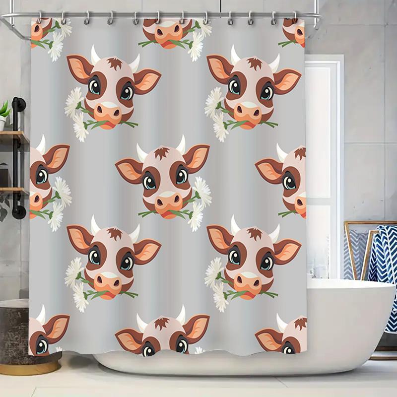

Cute Animal Print Shower Curtain Decor Cow Face Pattern Bathing Room Decoration Waterproof Fabric Home Bathroom Accessories Cust W60H190(CM)-1 Pcs