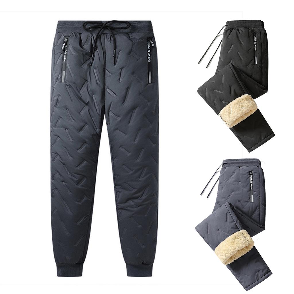 Men's Solid Color Embossed Fleece Cotton Pants Men's Drawstring Graphene Thickened Warm Pants NEW SPORT Pocket Label