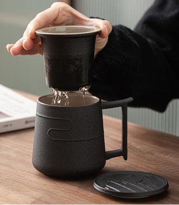 Cană de ceai ceramică de tip boutique cu capac filtru, uz casnic, cadou personal, personalizat, birou, ceașcă pentru băut cu separare ceai