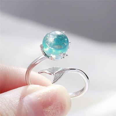 Adjustable Mermaid Tail Blue Rhinestone Bubble Finger Opening Women Ring Gift