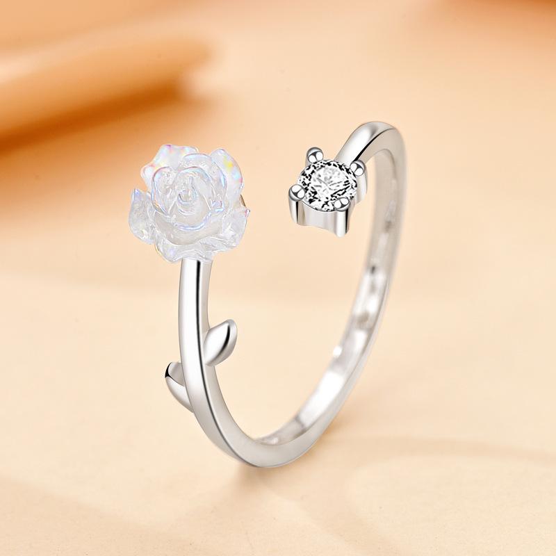 S925 Sterling Silver Camellia Adjustable Open Ring - Light Luxury Flower Design for Women Adjustable
