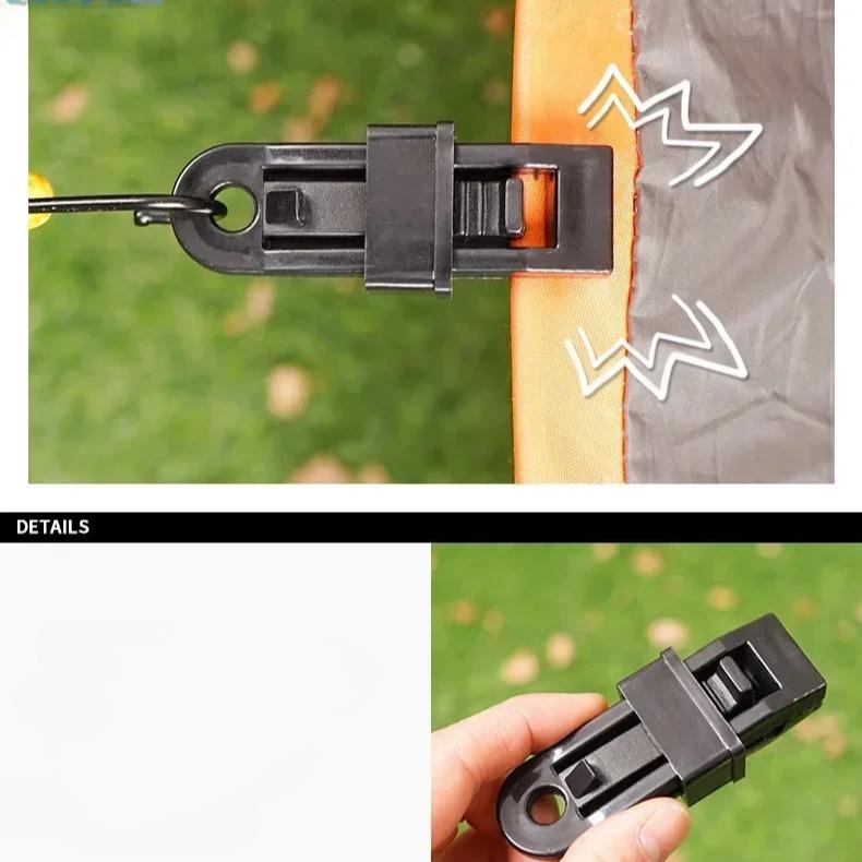 Outdoor-Zeltüberdachungsclip, Sonnenschutz, winddichte Befestigungsschnalle, verstärkte Windseilschnalle, großer Zeltclip, Camping- und Wanderzubehör