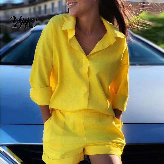 Girls Shirt Shorts Suit 2Pcs/Set Women Turndown Collar Long Sleeves Metal Ring T-Shirt Pants Trousers Kit Zipper Spring Summer Feather Printed