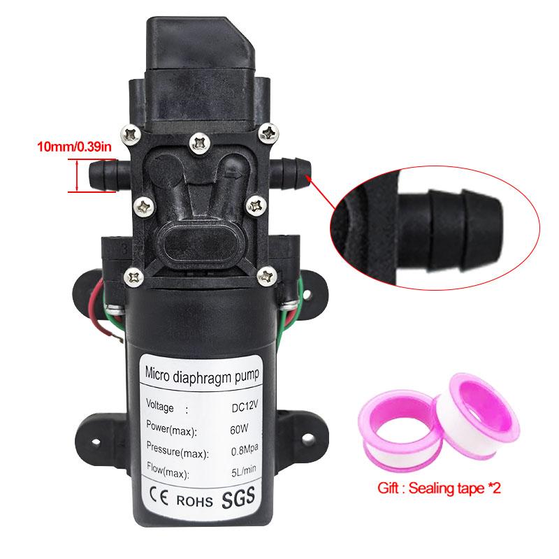 High Pressure Diaphragm Pump Mini Electric Self-priming Pump Water Washing Machine Pesticide Spraying,DC12V 120PSI 60W 5L/Min