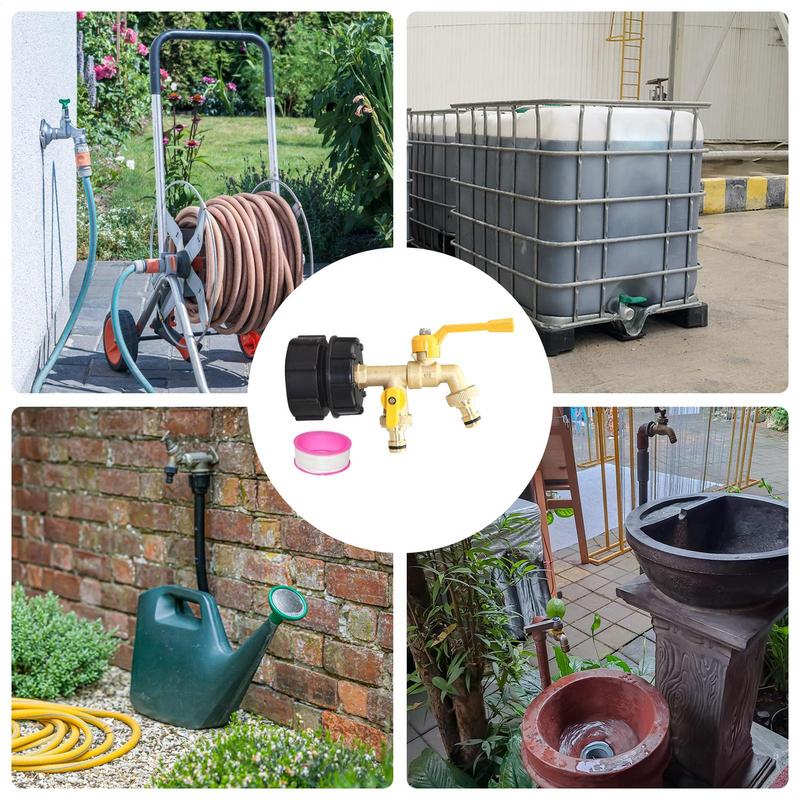 IBC Tote Hose Adapter Portable Brass Garden Hose Faucet Water Tank Hose Connector IBC Water Tank Fittings With 2 Faucets For