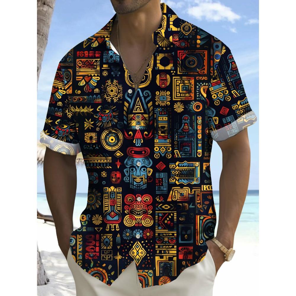 Sommer Mode Herren 3D Gedruckte Geometrische Kunst Grafikhemden Hawaiianische Freizeithemden Knopfleiste Kurzarmhemden