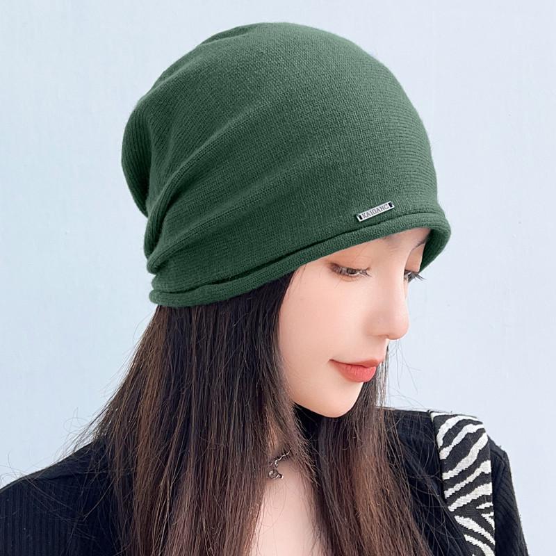 Women's Korean Style Knitted Hat - Spring/Autumn Versatile Rolled Edge Solid Color Pullover