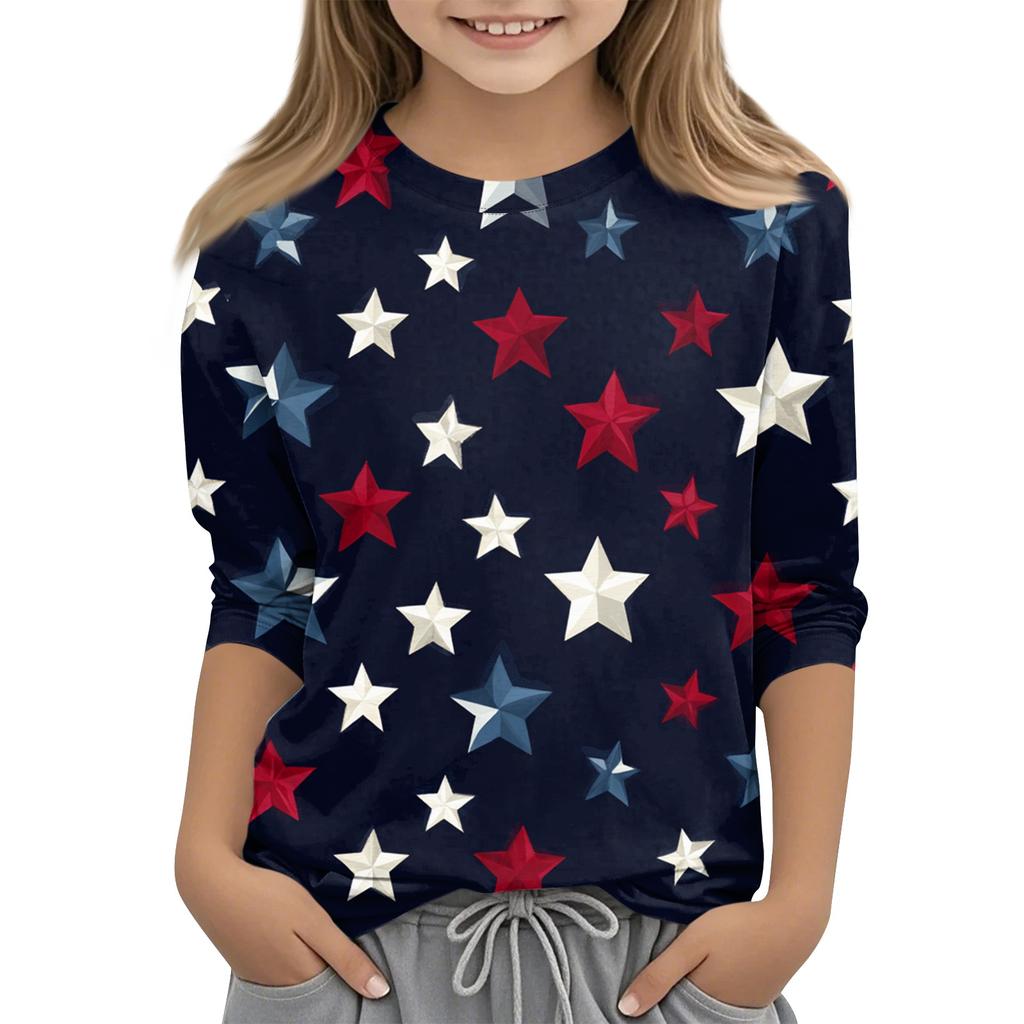 Dětské topy s 3/4 rukávem Tričko s potiskem pro volný čas, pulovrová halenka s kulatým výstřihem