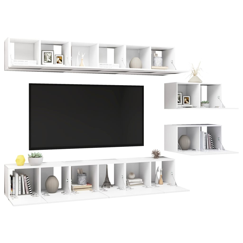 TV Cabinets Set 8 Pieces White Particleboard