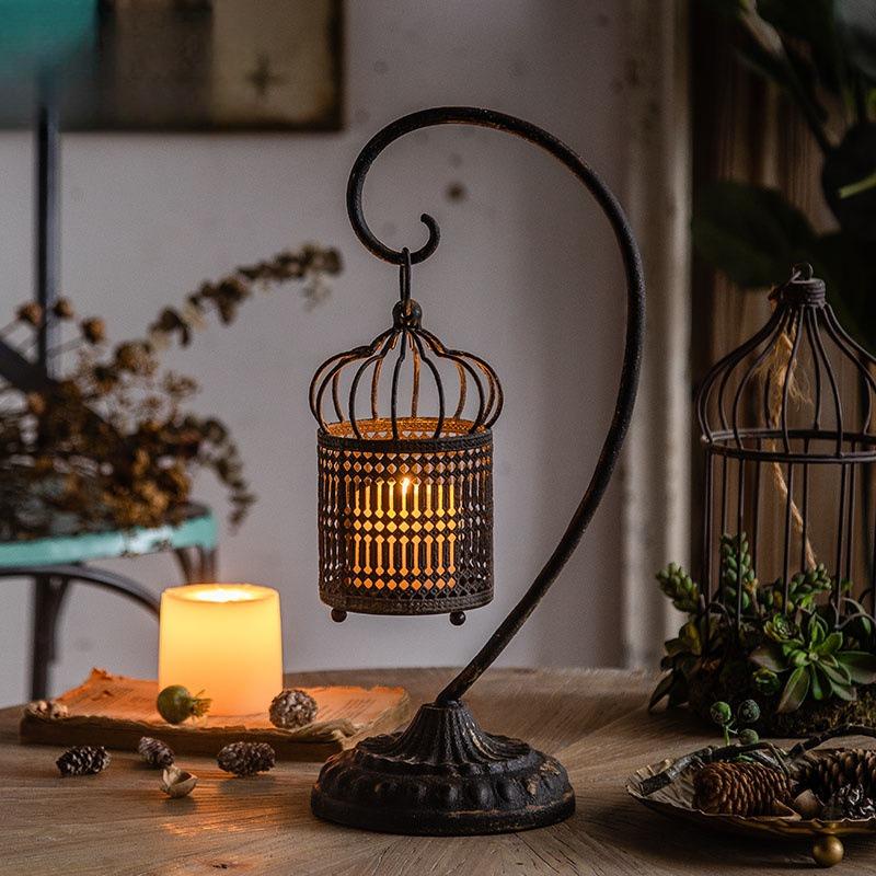 French Vintage Iron Hollow Tabletop Lantern, Creative Candle Holder Lamp Decor for Restaurant Home - Rustic Retro Centerpiece