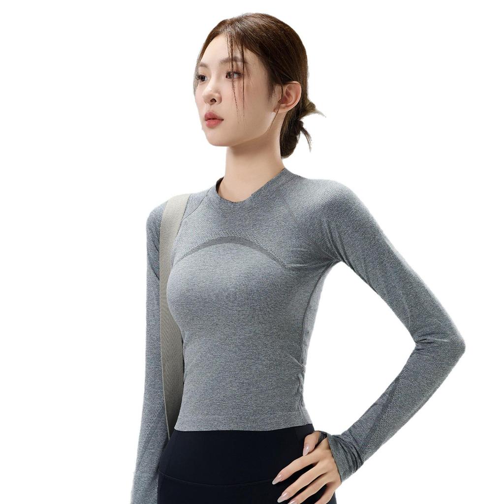 Haut de Pilates Manches Longues Coupe Ajustée pour Femme, Séchage Rapide, Respirant, Haute Élasticité, Idéal pour la Course à Pied et le Fitness