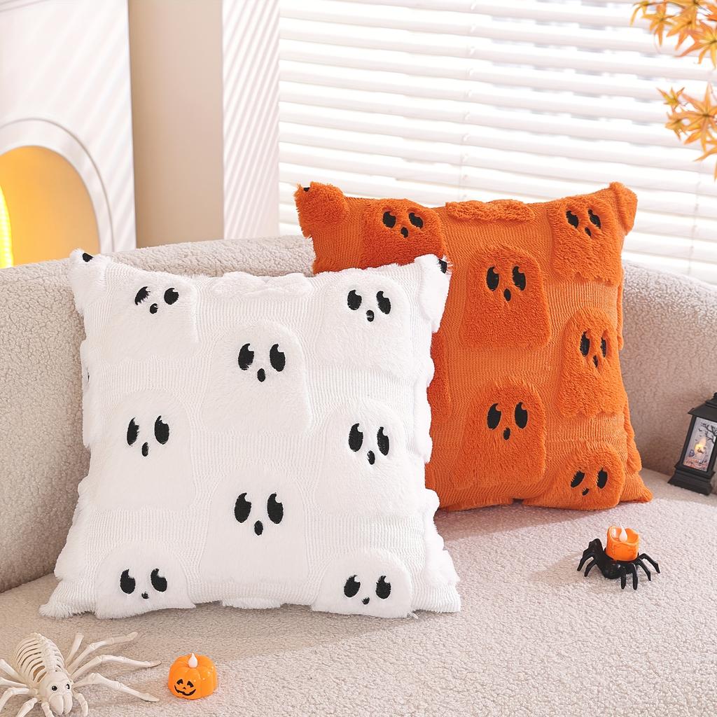Adorable Ghost Pillow Cover - Polyester, Halloween-Themed, Stitched & Embroidered Design, Hand Wash Only,  Halloween Decorations