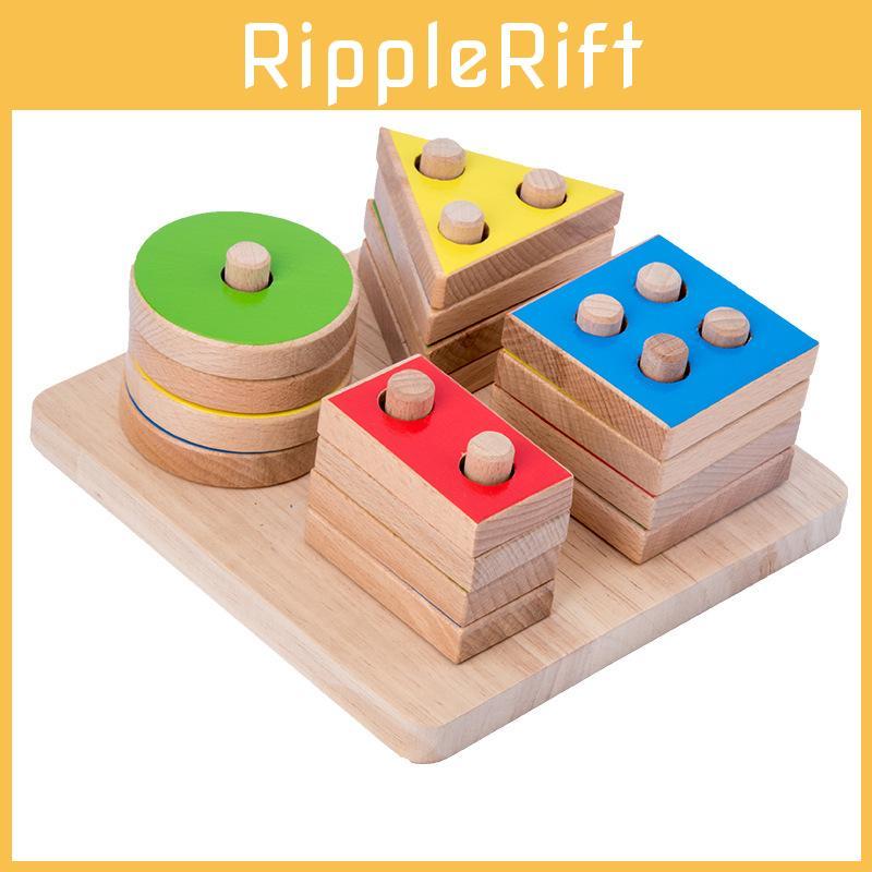 Childrens Wooden Geometric Shape Cognitive Matching Intelligent Column Set Toy