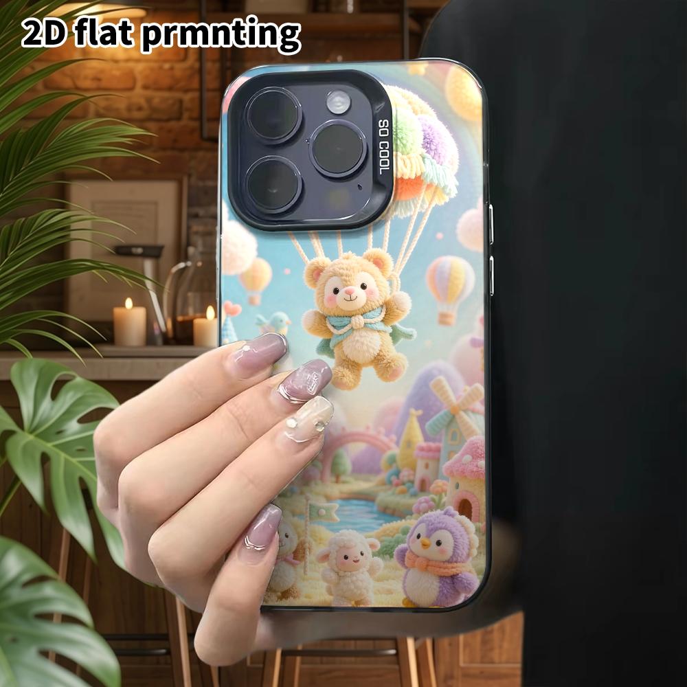 Phone Case: 2D flat, fits iPhone 18, 17, 16, 15, 14, 13, 12Pro protective case, hot air balloon teddy bear, perfect Christmas and Halloween holiday gi