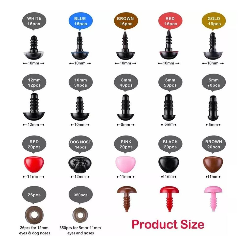 752pcs With Washers Resin Eyes Assorted Sizes Stuffed Animals Craft Resin Noses Plush Toy Making
