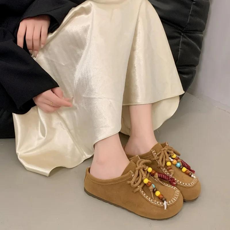 Mode Retro Perlenbesetzte Erhöhte Neue Sommer 2025 Plateau-Slipper Retro Baotou Ausländisches Temperament Damenschuhe