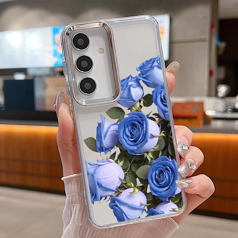Colorful Flowers Print Case For Samsung S26 S25 Ultra S24 FE S23 Plus S22 S21 A15 A16 A17 A35 A36 A37 A54 A55 A56 A57 5G Plating Lens Soft Cover