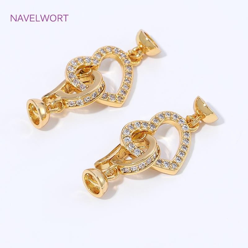 18K Gold Plated Heart-shaped Pearl Clasps For Bracelets Making,Brass Zircon Connector Clasps,Locks For Jewelry,DIY Accessories