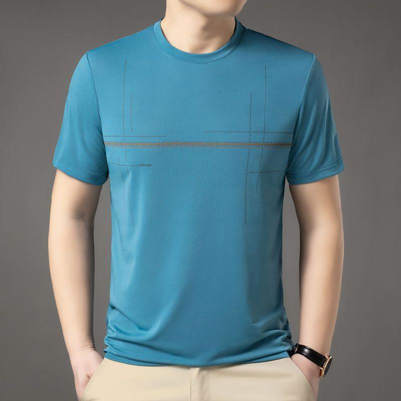 Sommermode Minimalistisch Business Casual Rundhals Gestreifter Druck Übergroß Eisseide Schnelltrocknend Kurzärmeliges T-Shirt